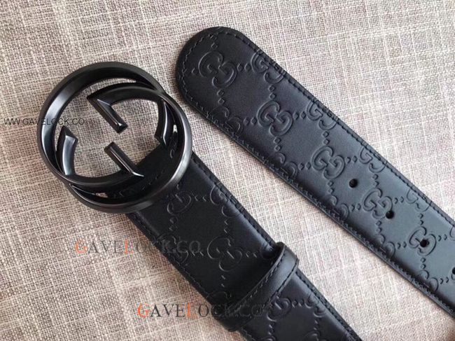 Gucci Black Leather Belt Classic Polish GG Buckle Slim